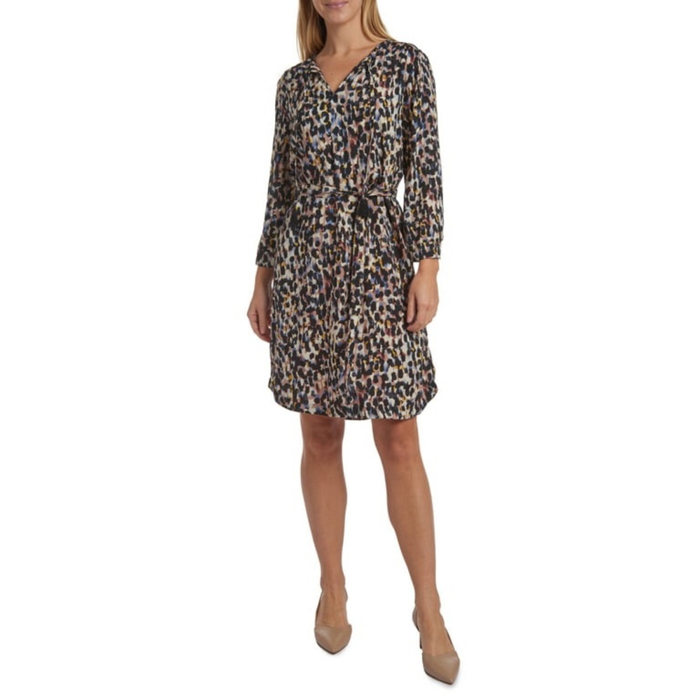 BeachLoungeLunch Riley Abstract Leopard Print Dress 3/4 Long Sleeves Coverup